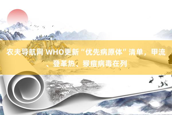 农夫导航网 WHO更新“优先病原体”清单，甲流、登革热、猴痘病毒在列